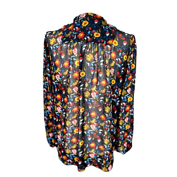 Zara Sheer Top Quilted Neckline Floral Blouse Small Preppy Twee Academia - Picture 6 of 7